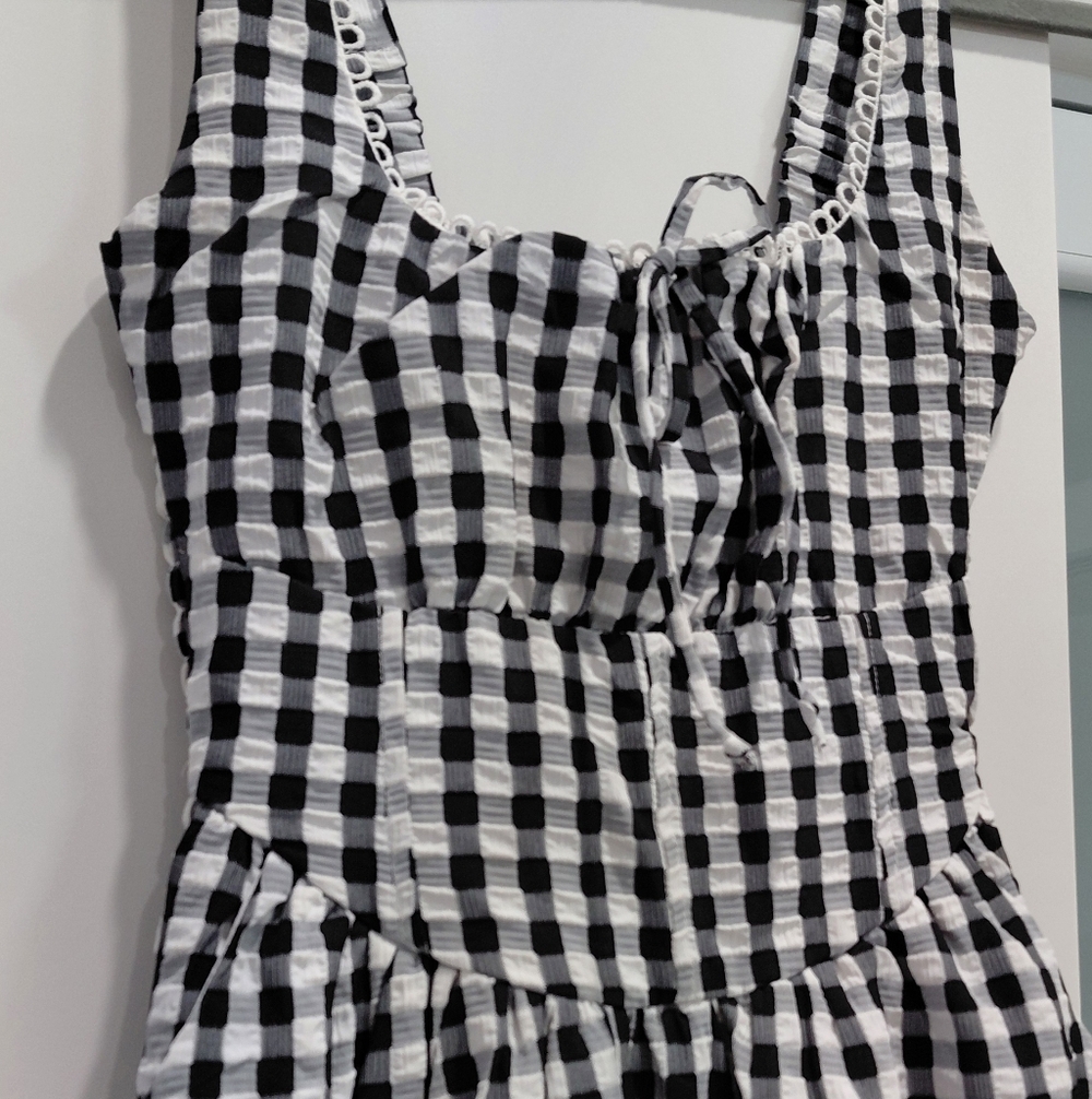 Boho Check Woven Crinkle Maxi Dress XS - Picture 3 of 8